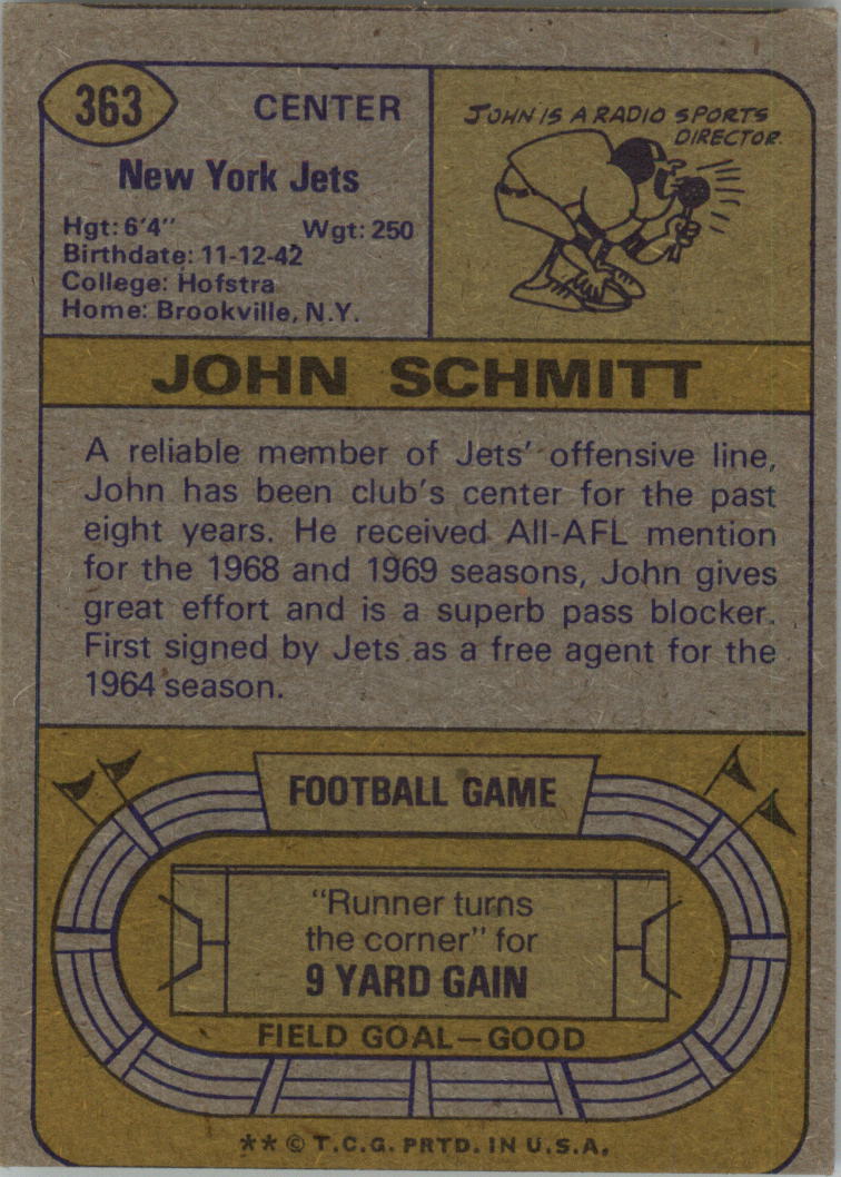 1974 Topps #363 John Schmitt back image