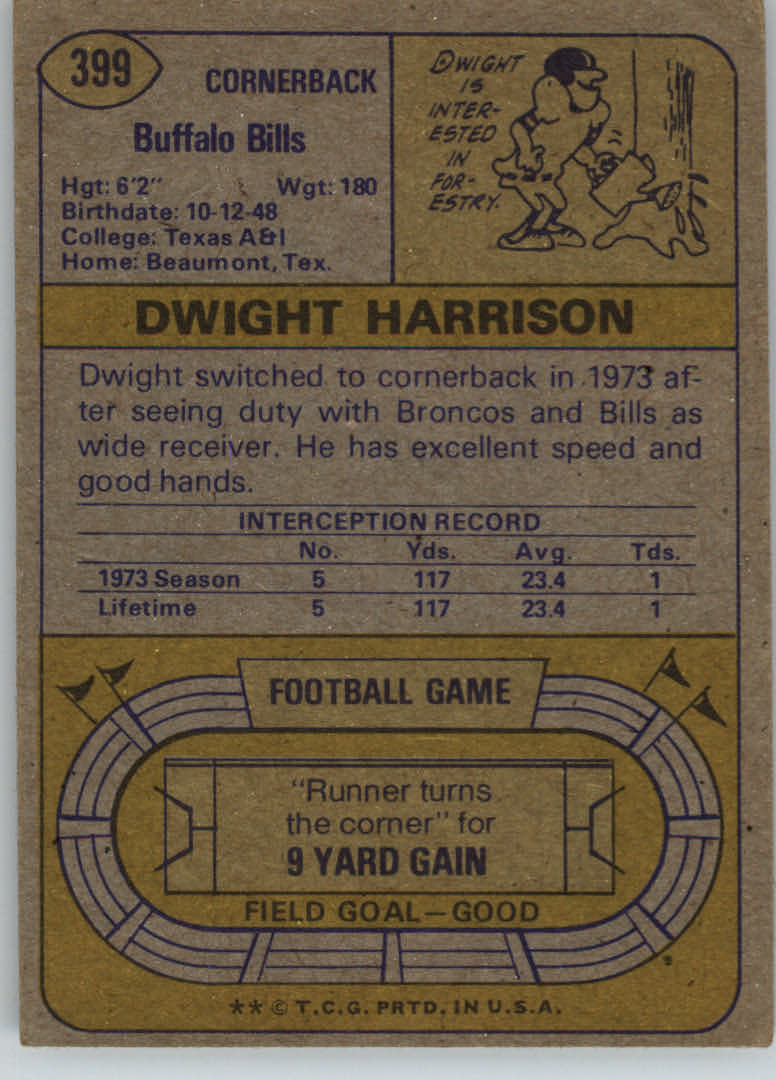 1974 Topps 399 Dwight Harrison RC GOOD THE COLLECTOR'S FRIEND