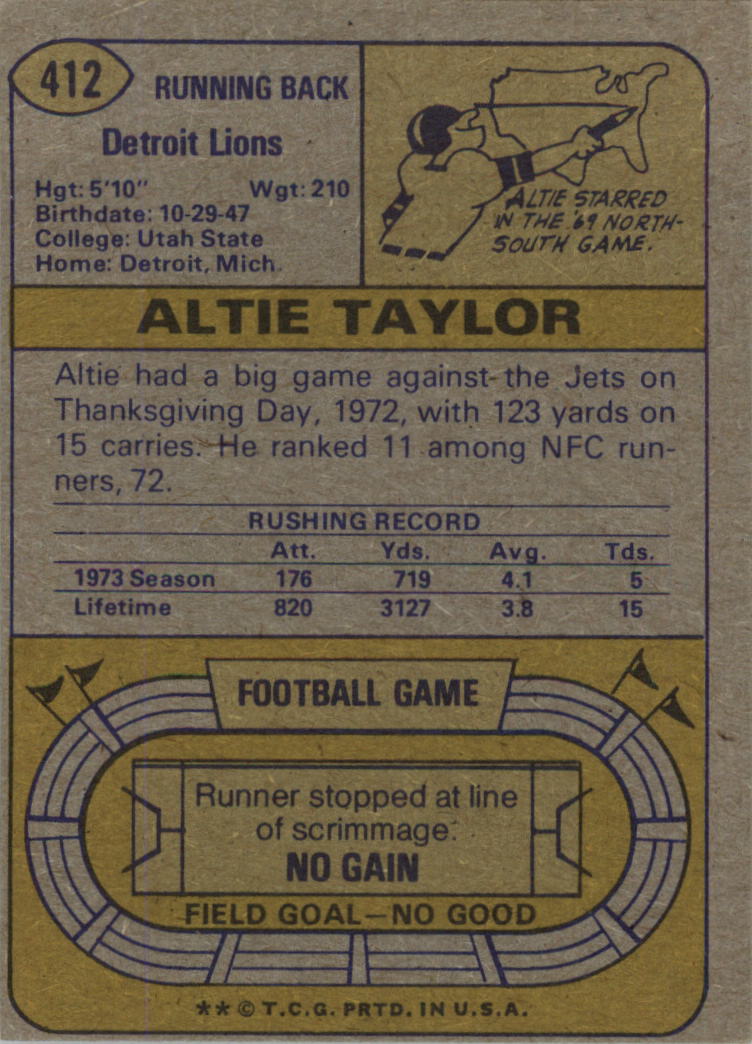 1974 Topps #412 Altie Taylor back image