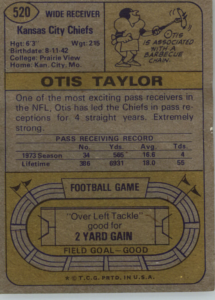 1974 Topps #520 Otis Taylor back image