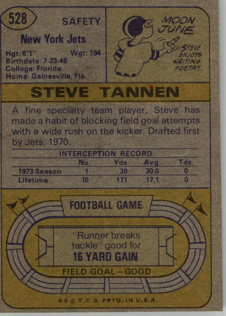 1974 Topps #528 Steve Tannen back image