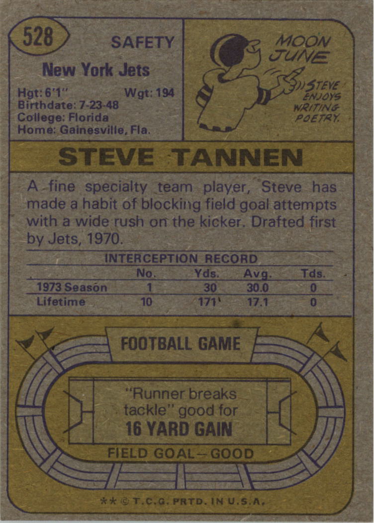 1974 Topps #528 Steve Tannen back image
