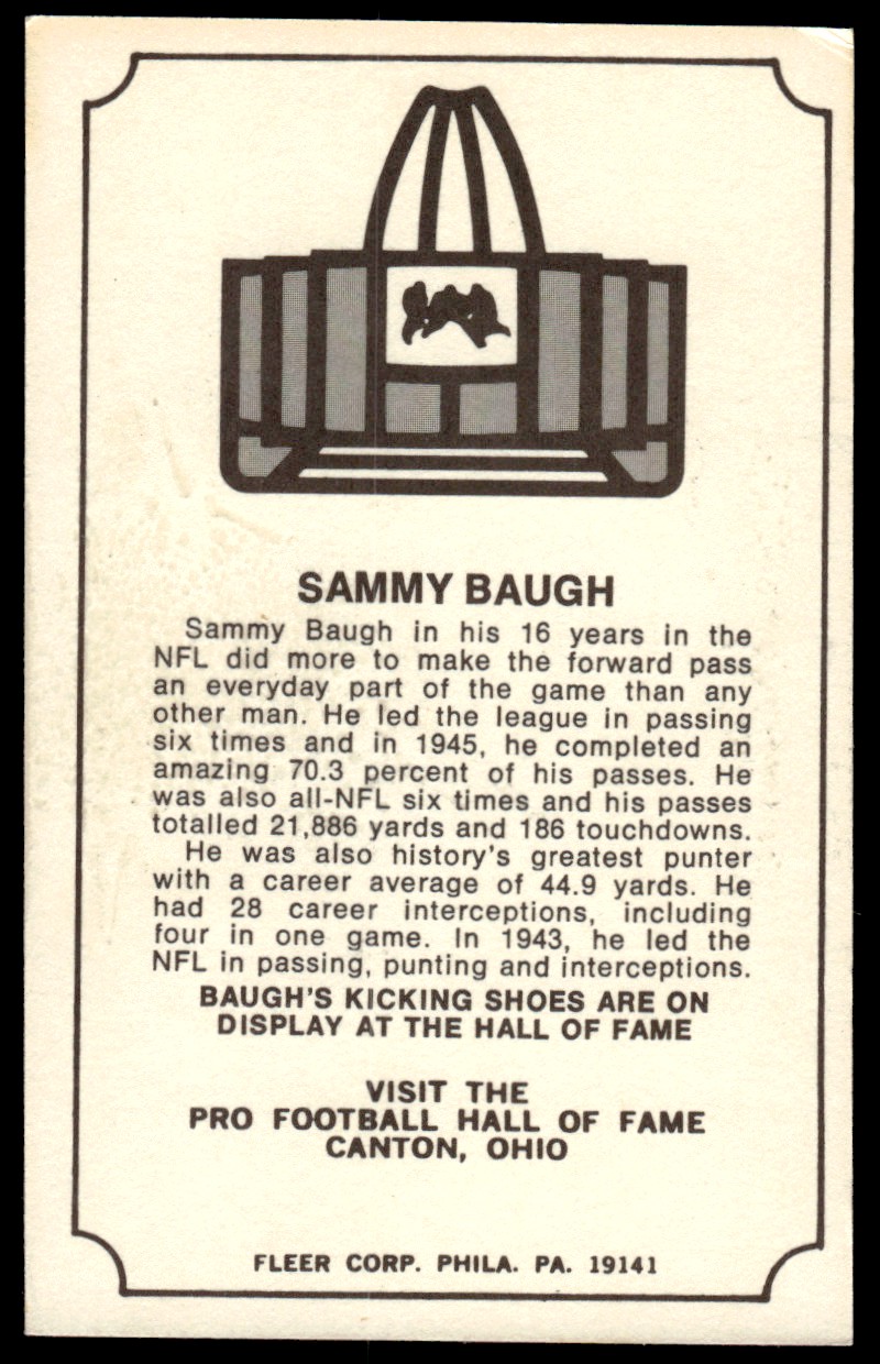 1974 Fleer Hall of Fame #2 Sammy Baugh back image