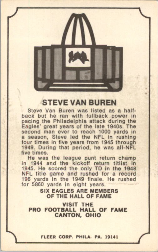 1974 Fleer Hall of Fame #49 Steve Van Buren back image