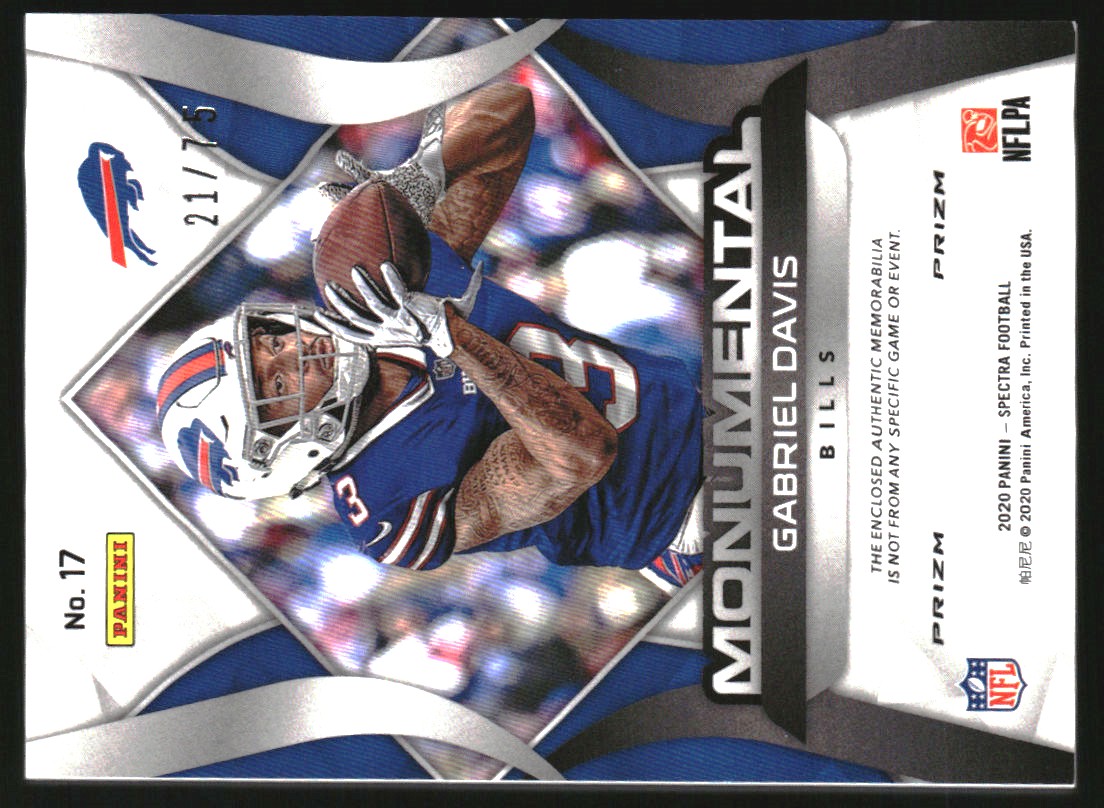 2020 Panini Spectra Monumental Memorabilia Hyper #17 Gabriel Davis