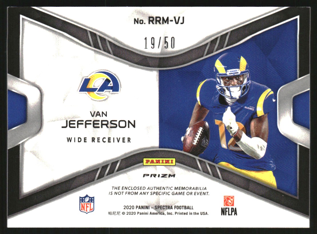2020 Panini Spectra Rising Rookie Materials Neon Blue #26 Van Jefferson/50
