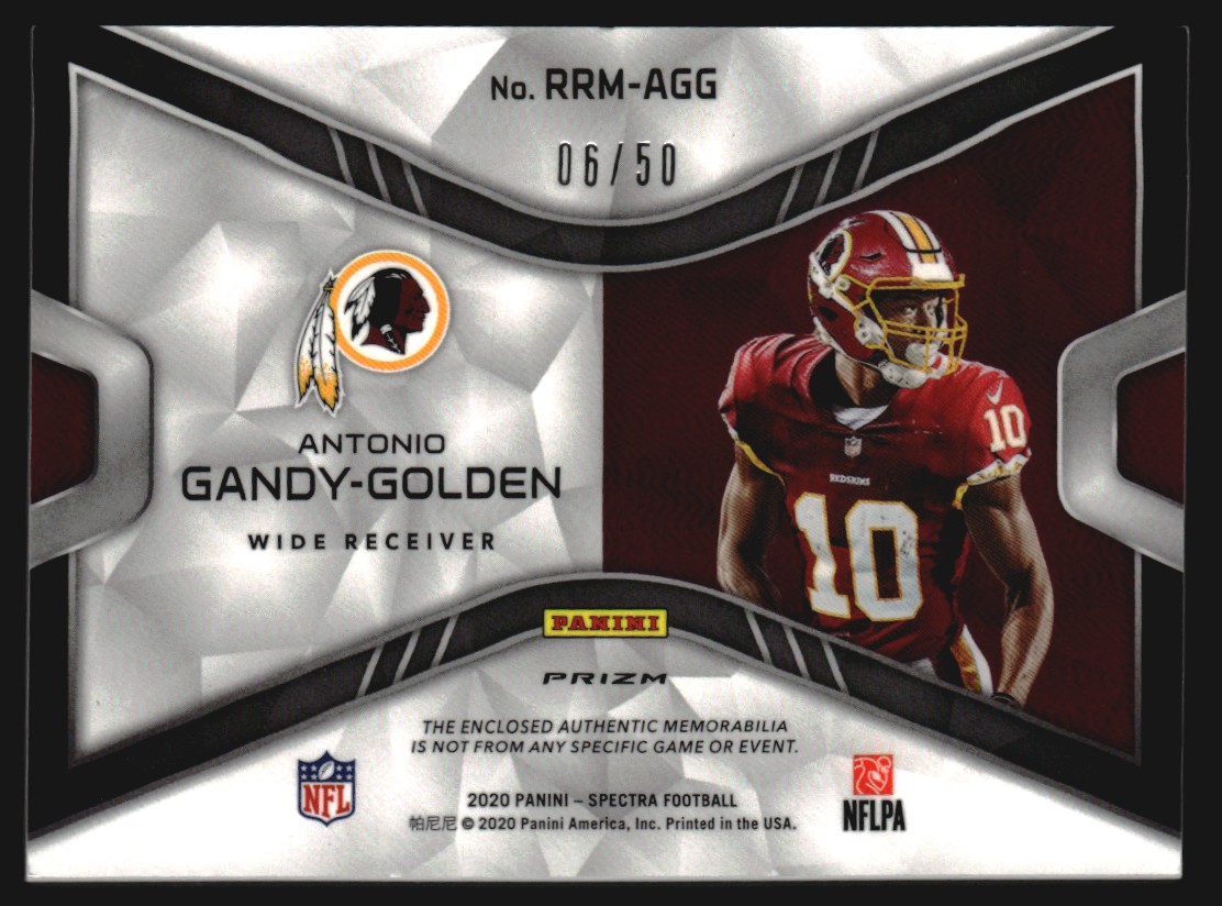 2020 Panini Spectra Rising Rookie Materials Neon Blue #29 Antonio Gandy-Golden/50