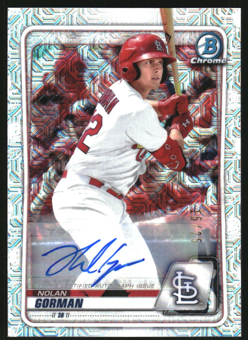 2020 Bowman Chrome Mega Box Prospects Image Variation Autograph Refractors #BCP162 Nolan Gorman