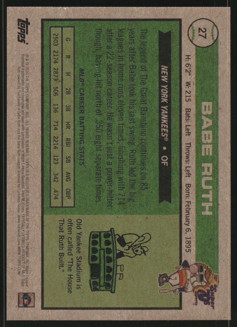 2020 Topps X Super 70s Sports #27 Babe Ruth