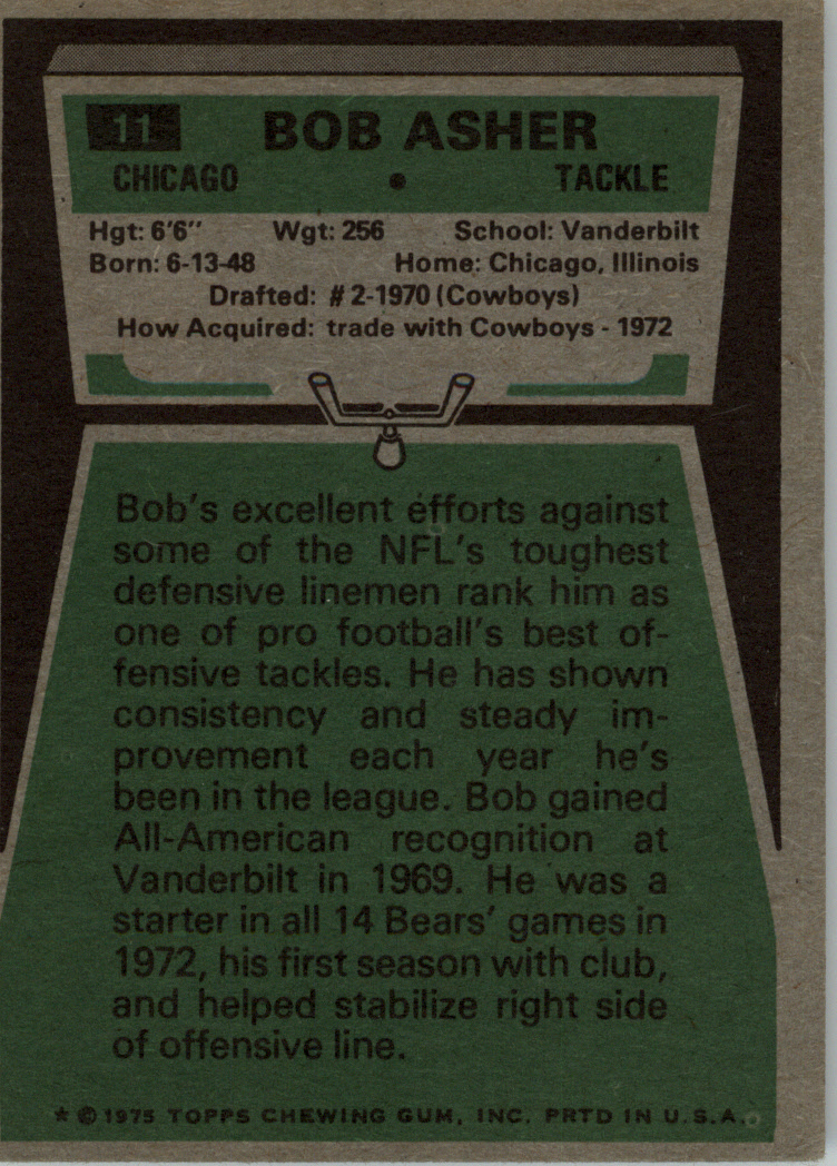 1975 Topps #11 Bob Asher back image