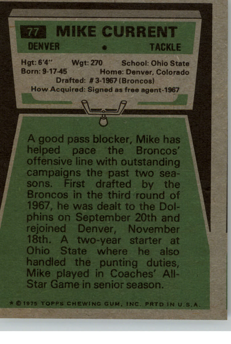 1975 Topps #77 Mike Current back image