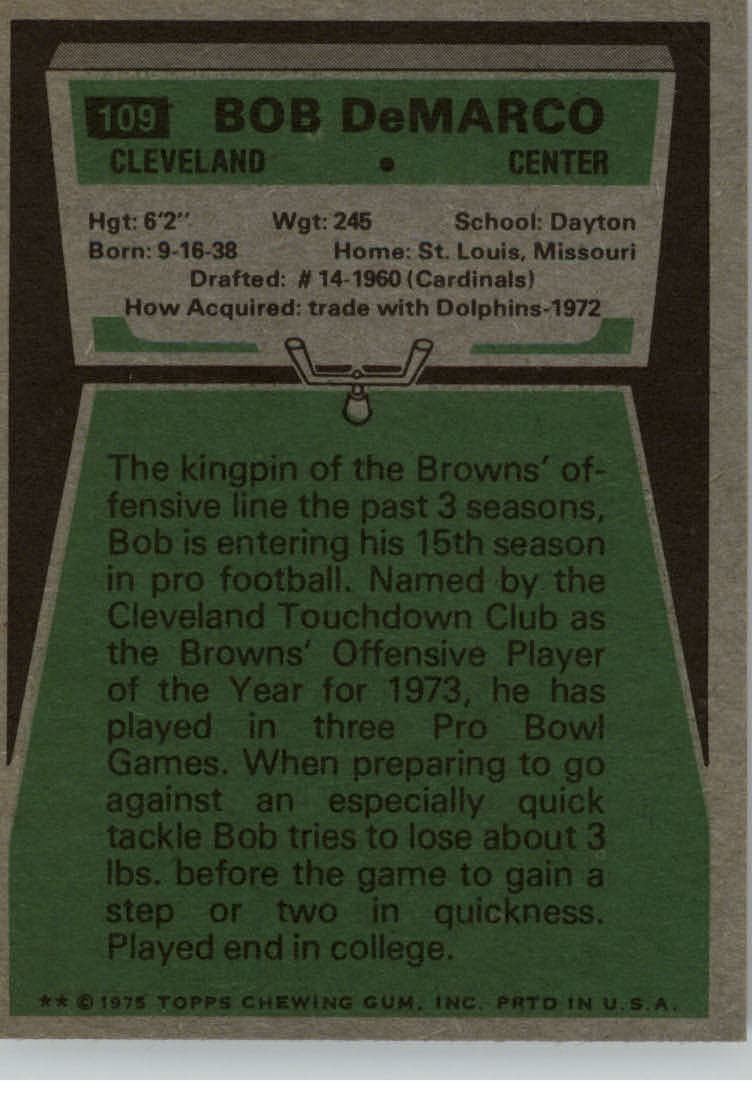 1975 Topps #109 Bob DeMarco back image