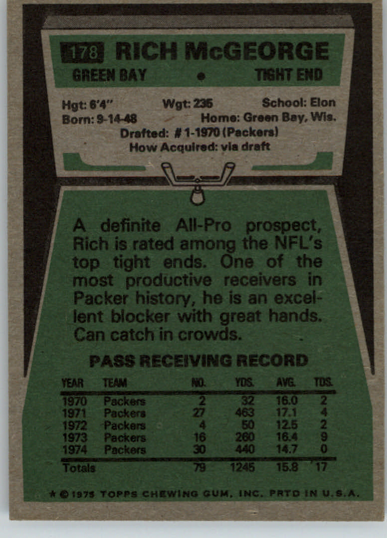 1975 Topps #178 Rich McGeorge back image