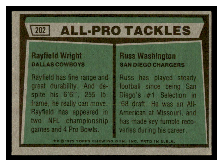 1975 Topps #202 All Pro Tackles/Rayfield Wright/Russ Washington back image