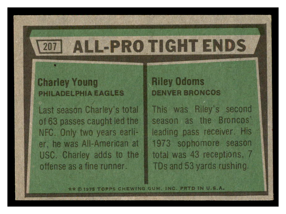 1975 Topps #207 All Pro Tight Ends/Charle Young/Riley Odoms back image