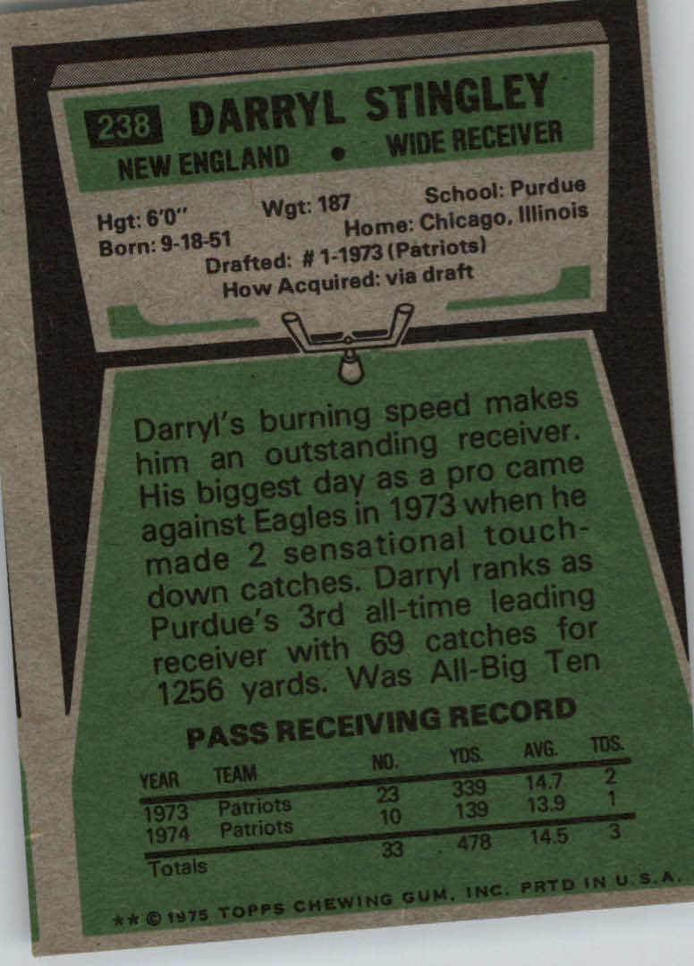 1975 Topps #238 Darryl Stingley back image