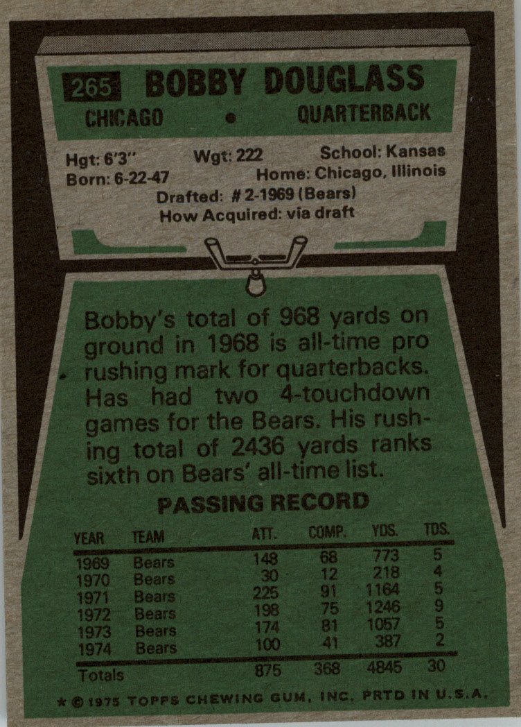 1975 Topps #265 Bobby Douglass back image