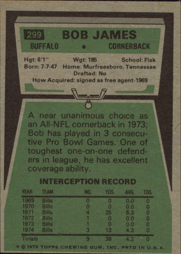 1975 Topps #299 Bob James back image