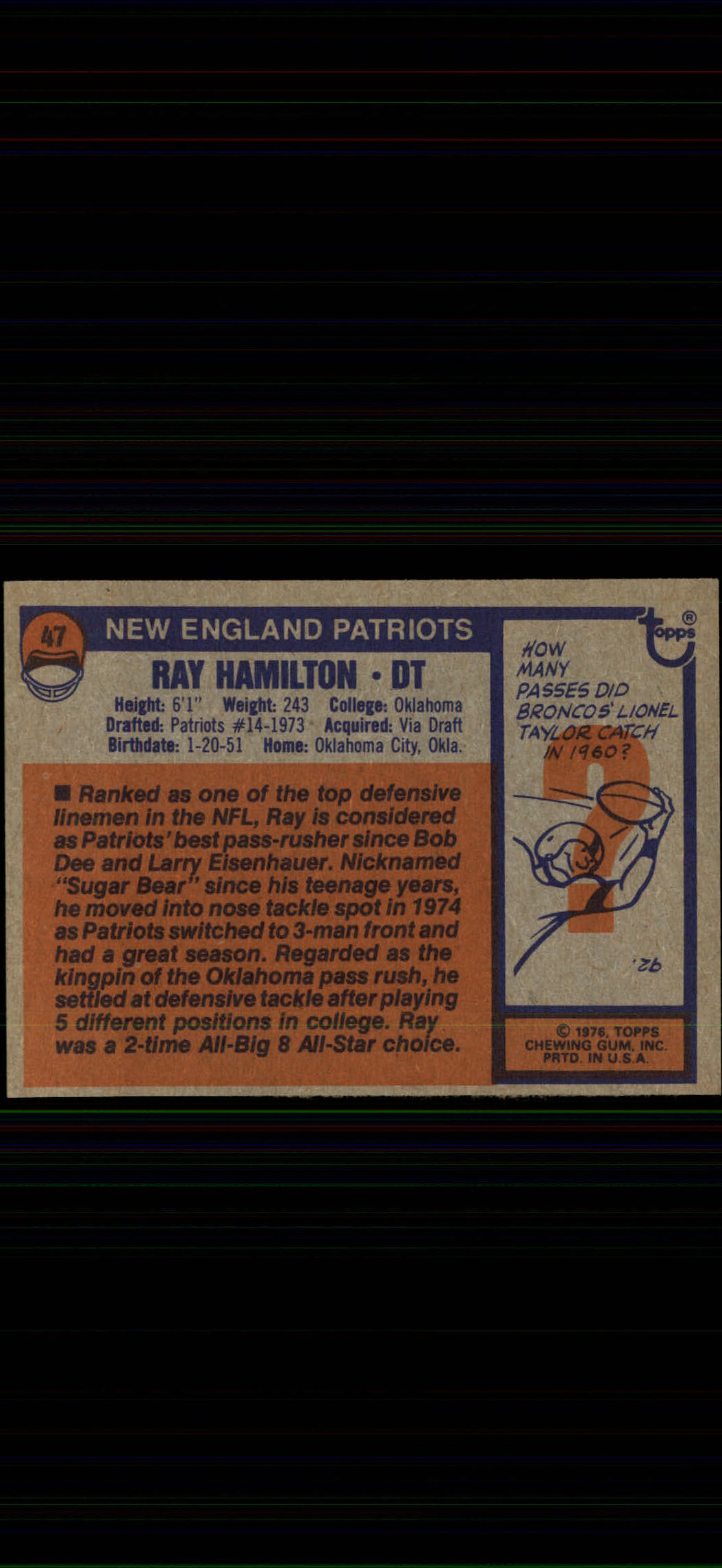 1976 Topps #47 Ray Hamilton RC back image