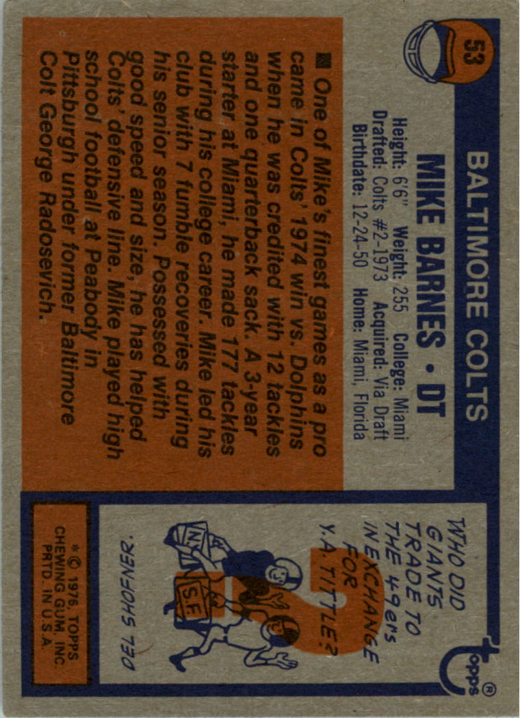 1976 Topps #53 Mike Barnes RC back image
