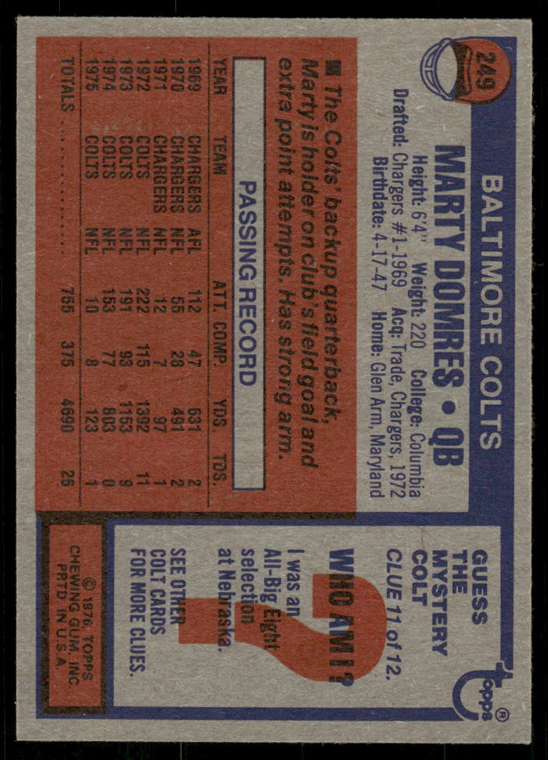 1976 Topps #249 Marty Domres - EX