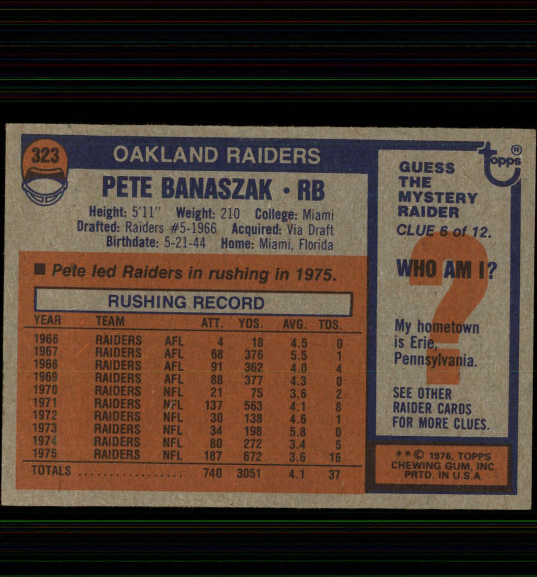 1976 Topps #323 Pete Banaszak back image