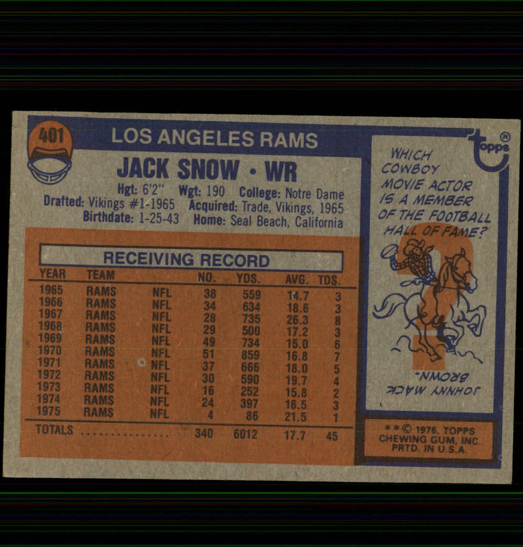 1976 Topps #401 Jack Snow back image