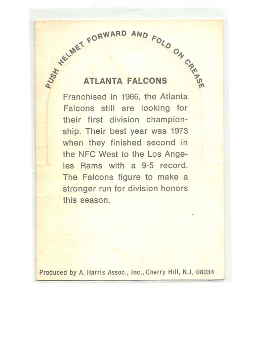 1976 Sunbeam NFL Die Cuts #1 Atlanta Falcons back image