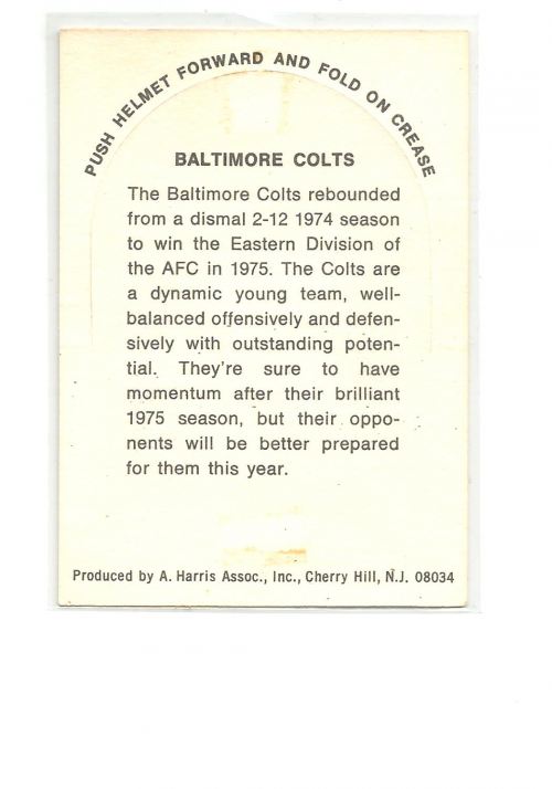 1976 Sunbeam NFL Die Cuts #2 Baltimore Colts back image