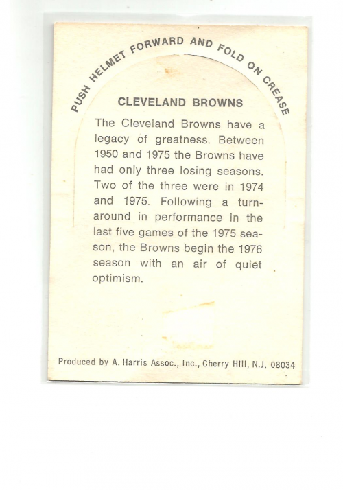 1976 Sunbeam NFL Die Cuts #6 Cleveland Browns back image