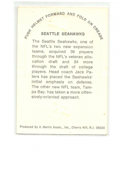 1976 Sunbeam NFL Die Cuts #26 Seattle Seahawks back image