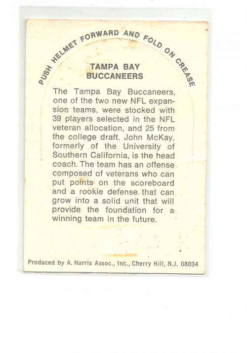 1976 Sunbeam NFL Die Cuts #27 Tampa Bay Buccaneers back image