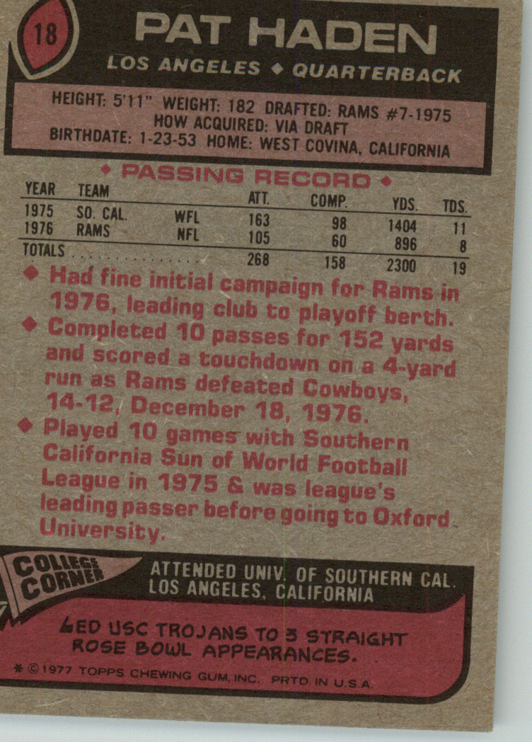 1979 Topps Pat Haden Los Angeles Rams #130