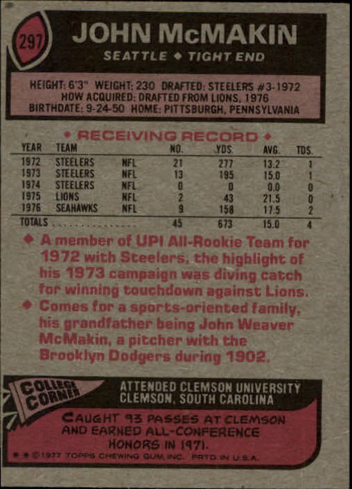 1977 Topps #297 John McMakin back image