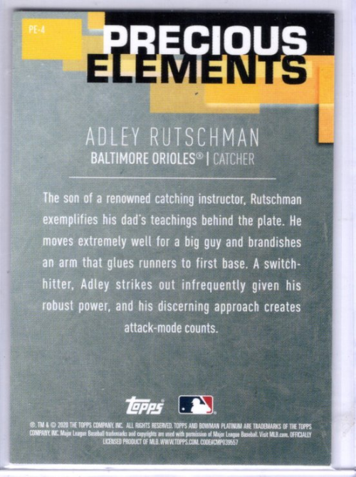2020 Bowman Platinum Precious Elements Purple #PE4 Adley Rutschman back image