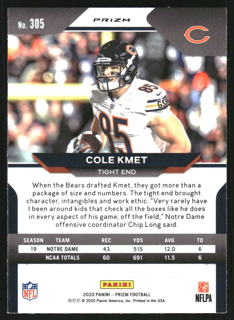 2020 Panini Prizm Prizms Pink #305 Cole Kmet