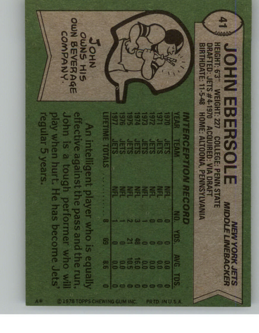 1978 Topps #41 John Ebersole back image