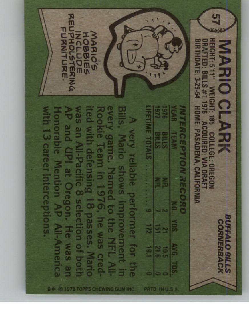 1978 Topps #57 Mario Clark RC back image