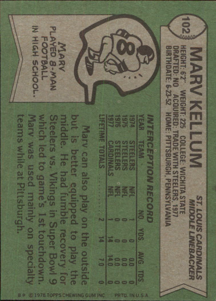 1978 Topps #102 Marv Kellum RC back image