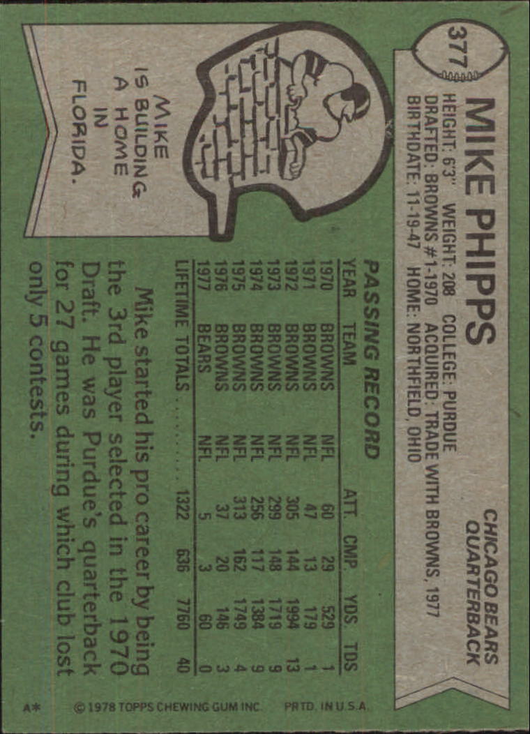 1978 Topps #377 Mike Phipps back image
