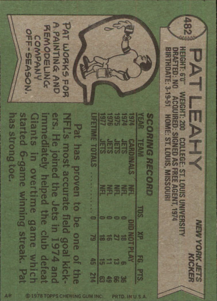1978 Topps #482 Pat Leahy back image