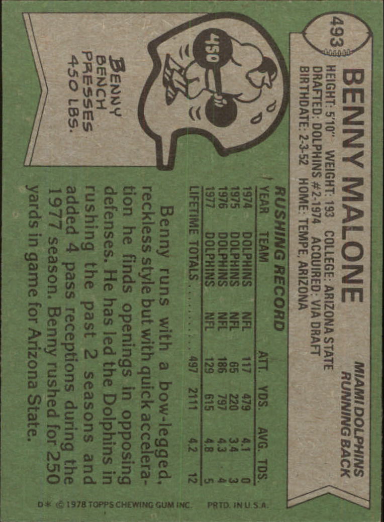 1978 Topps #493 Benny Malone back image
