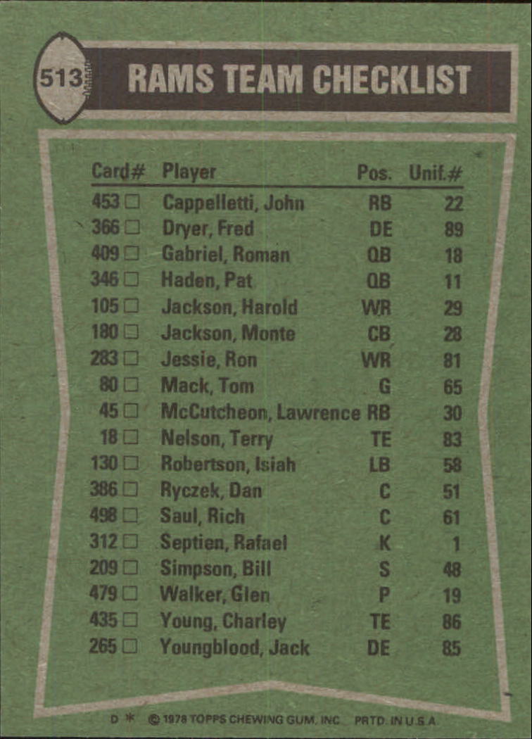 1978 Topps 513 Los Angeles Rams TL/Lawrence McCutcheon/Harold Jackson