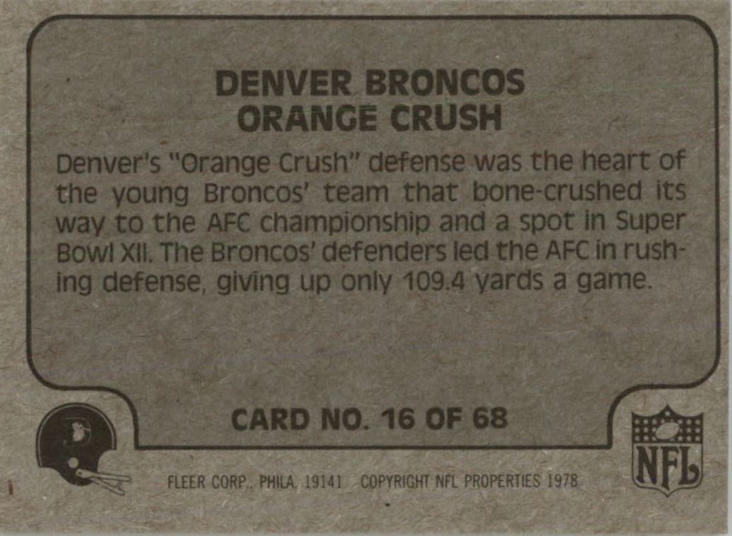 1978 Fleer Team Action #16 Denver Broncos back image