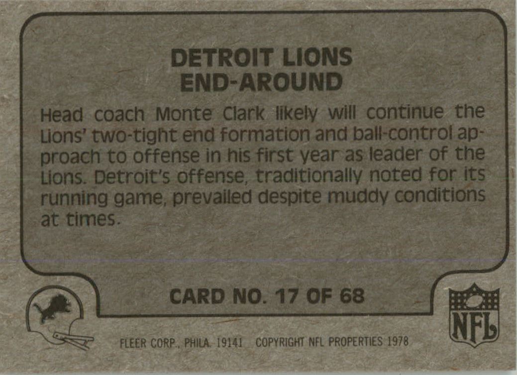 1978 Fleer Team Action #17 Detroit Lions back image