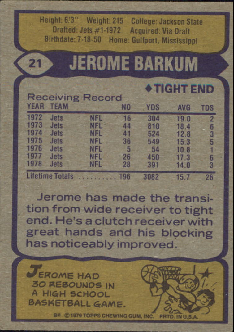 1979 Topps #21 Jerome Barkum back image