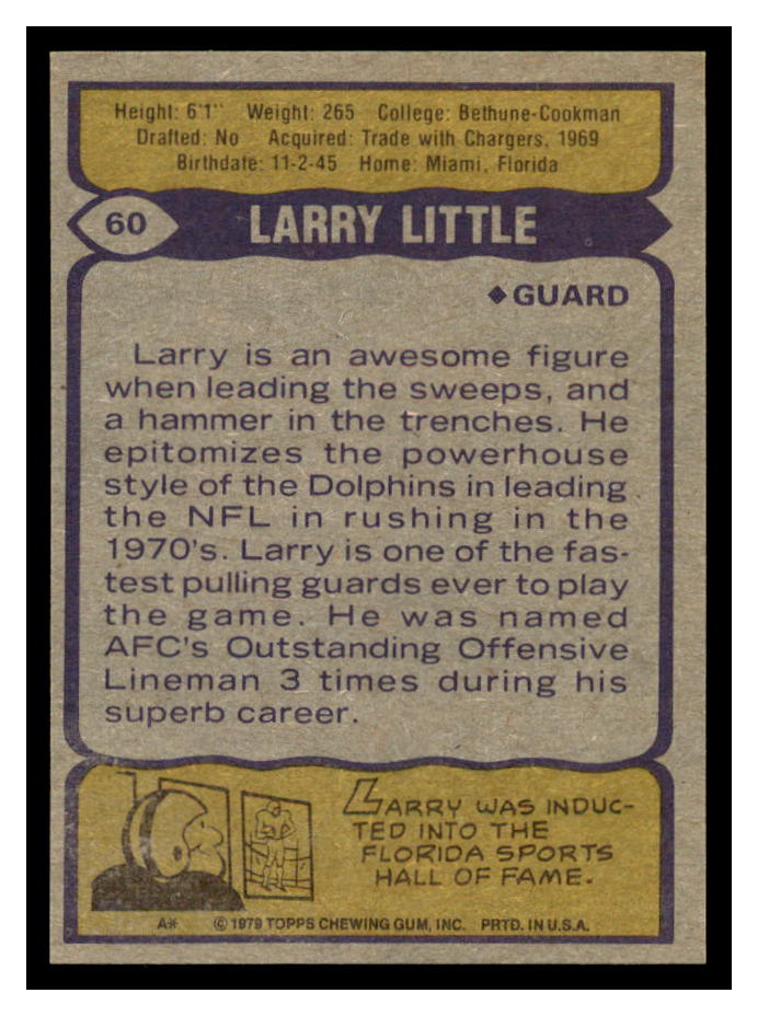 1979 Topps #60 Larry Little back image