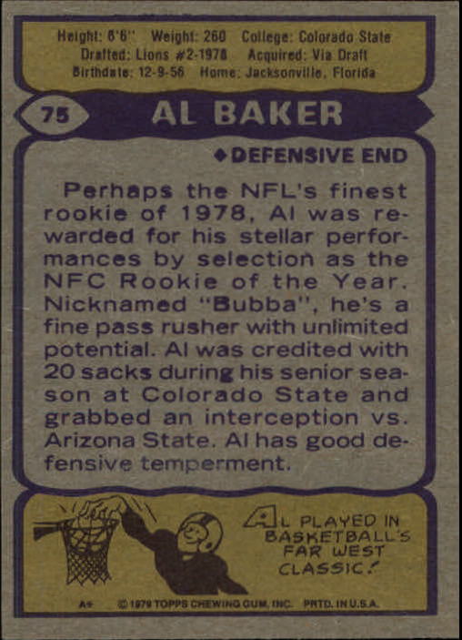 1979 Topps #75 Bubba Baker RC back image