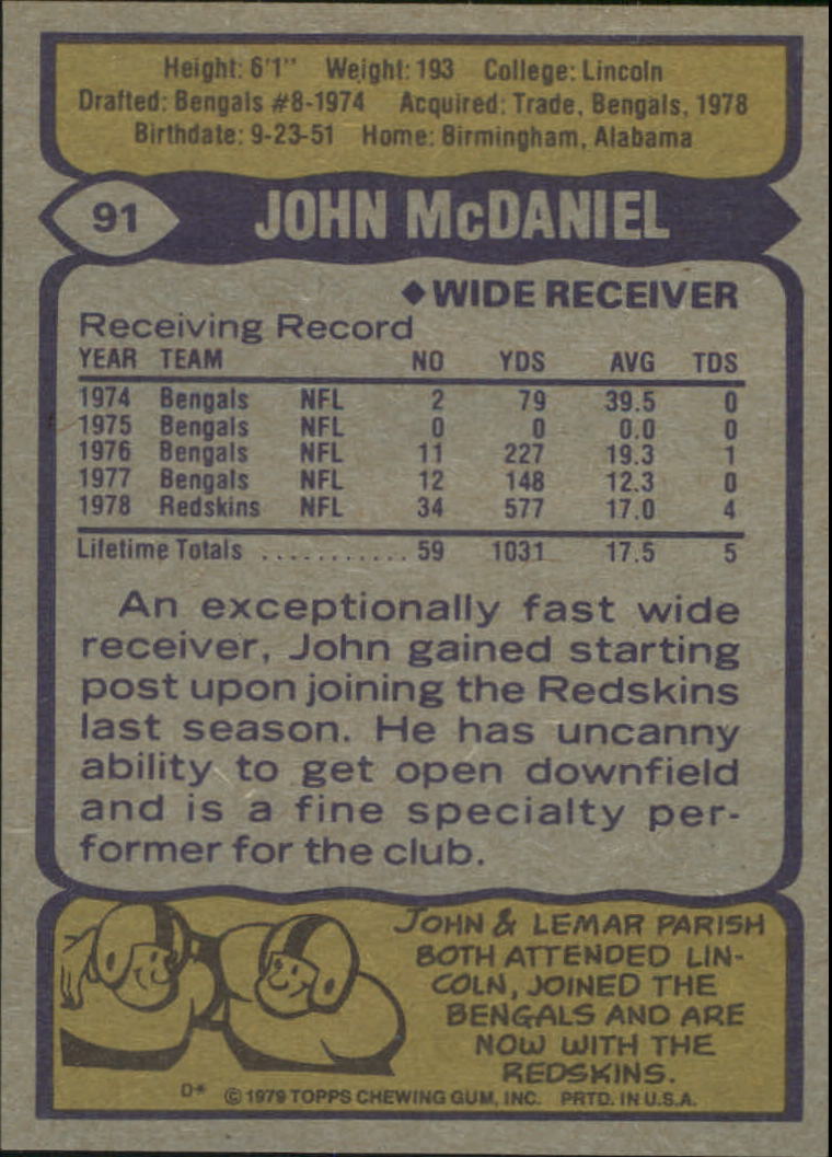 1979 Topps #91 John McDaniel back image