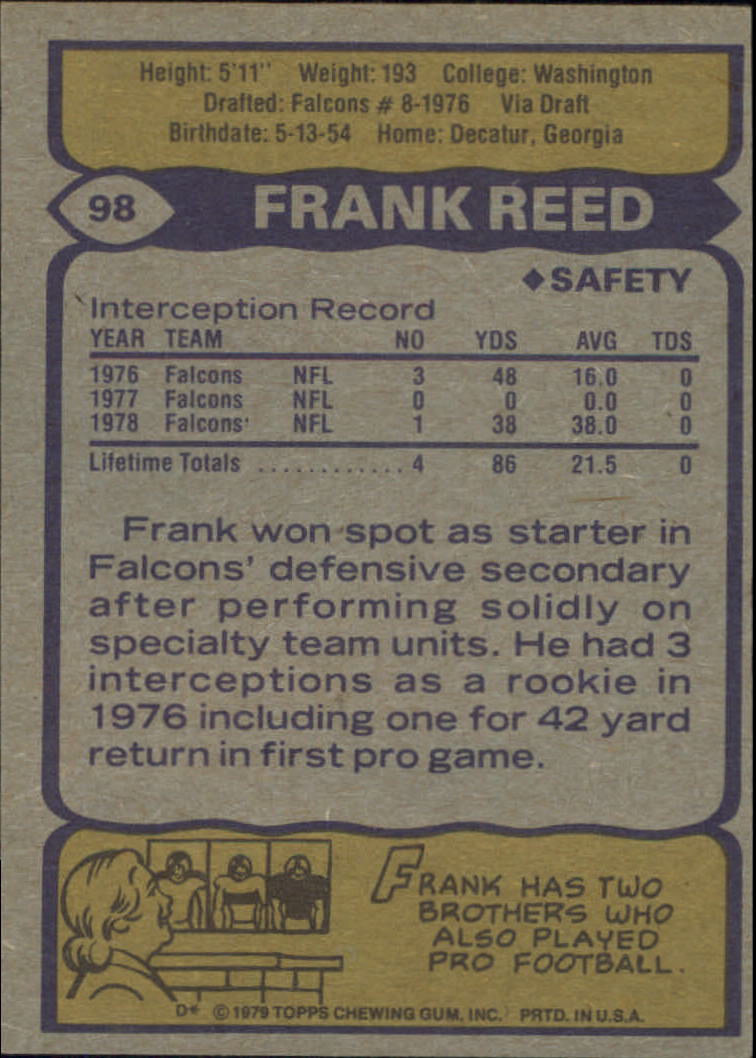 1979 Topps #98 Frank Reed RC back image